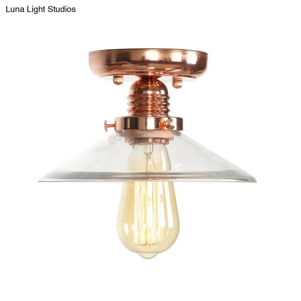 Industrial Copper Ceiling Light With Semi Flush Mount And Frosted Glass