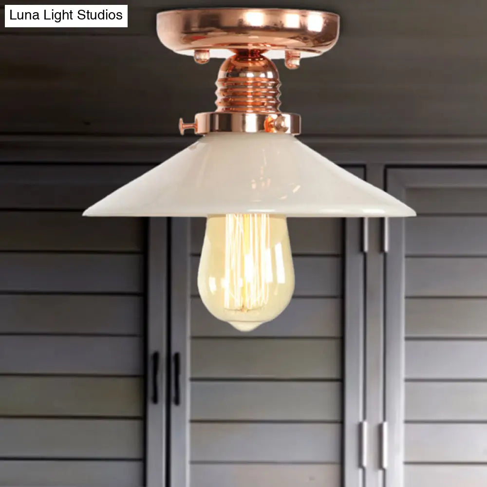 Industrial Copper Ceiling Light With Semi Flush Mount And Frosted Glass