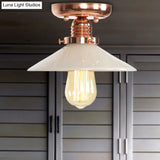 Industrial Copper Ceiling Light With Semi Flush Mount And Frosted Glass