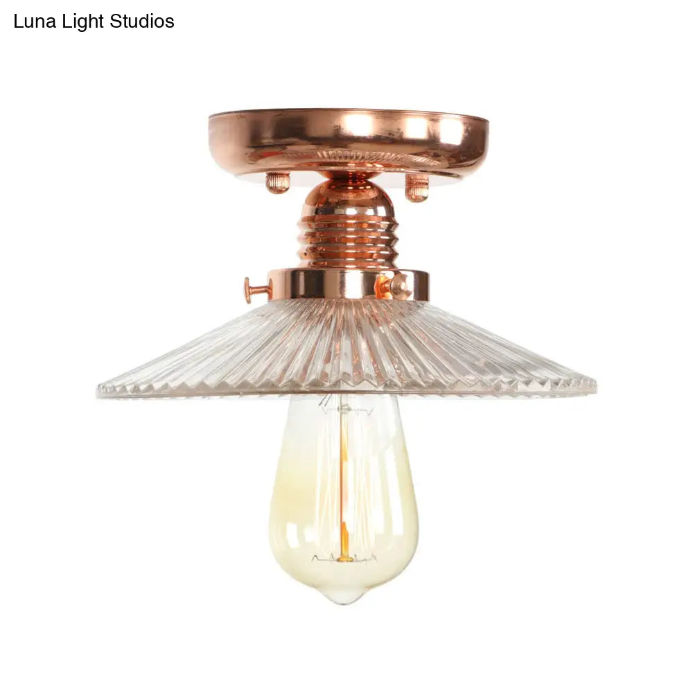 Industrial Copper Ceiling Light With Semi Flush Mount And Frosted Glass