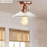 Industrial Copper Ceiling Light With Semi Flush Mount And Frosted Glass