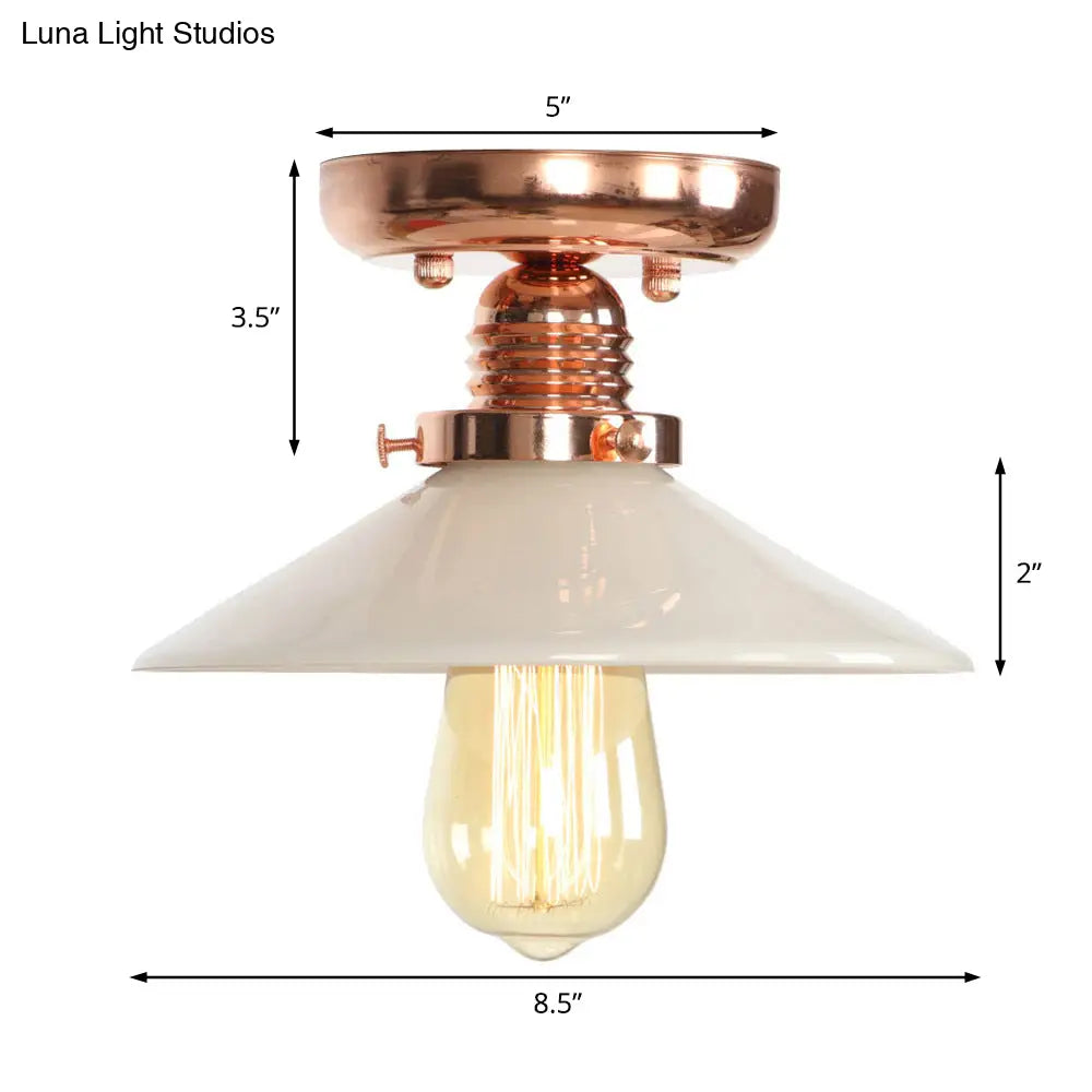 Industrial Copper Ceiling Light With Semi Flush Mount And Frosted Glass