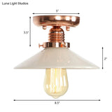 Industrial Copper Ceiling Light With Semi Flush Mount And Frosted Glass