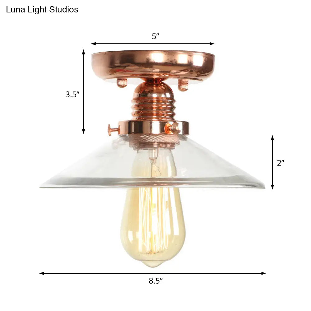 Industrial Copper Ceiling Light With Semi Flush Mount And Frosted Glass