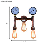 Industrial Copper Metallic Sconce Light Balcony Wall Lamp With Exposed Bulb - 3 Lights