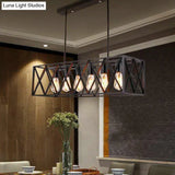 Industrial Cross Framed Pendant Light In Black For Dining Room - Iron Hanging Island