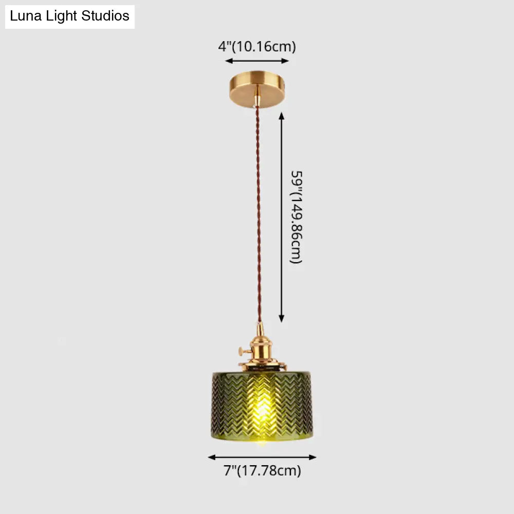 Industrial Cylinder Pendant Light Fixture With Rippled Glass For Bar