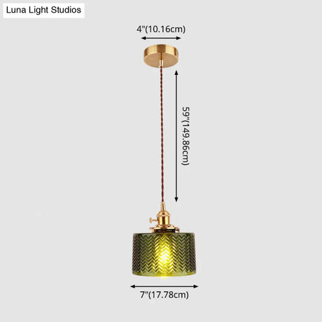 Industrial Cylinder Pendant Light Fixture With Rippled Glass For Bar