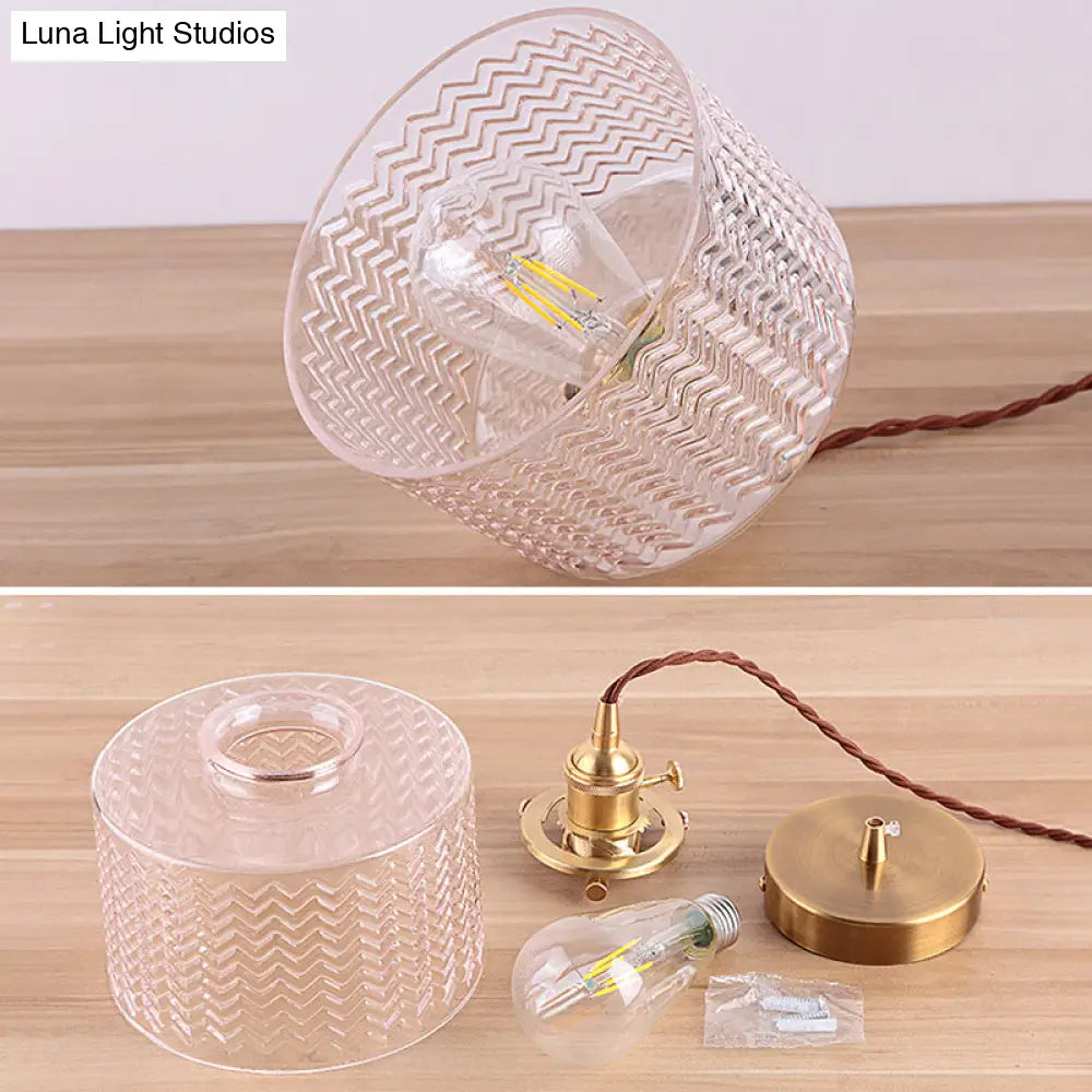 Industrial Cylinder Pendant Light Fixture With Rippled Glass For Bar