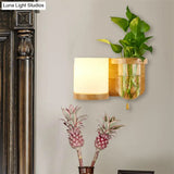 Industrial Cylindrical Led Wall Sconce With Opal Glass And Wood Mount (Left/Right)
