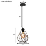 Industrial Diamond Cage Pendant Light In Black Finish - Perfect For Dining Room Ceilings