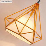 Industrial Diamond Wire Cage Pendant Light With Multi-Colored Shade - 5 Lights