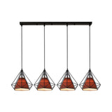 Industrial Diamond Wire Cage Pendant Light With Multi-Colored Shade - 5 Lights Brown