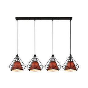 Industrial Diamond Wire Cage Pendant Light With Multi-Colored Shade - 5 Lights Brown