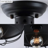 Industrial Dome Metal Ceiling Light With Cage In Black - Single Bulb Semi Flush Mount