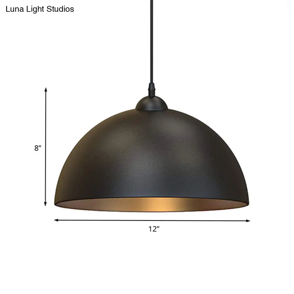 Industrial Dome Metal Pendant Light - Stylish 1-Bulb Ceiling Fixture For Dining Room In Black