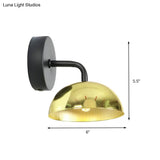 Industrial Dome Shade Metal Wall Sconce - 1 Light Downlight With Curved Arm Black/Brass Finish For