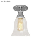 Industrial Flared Glass Semi Flush Mount Light With Clear Bulb In Black/Bronze/Copper
