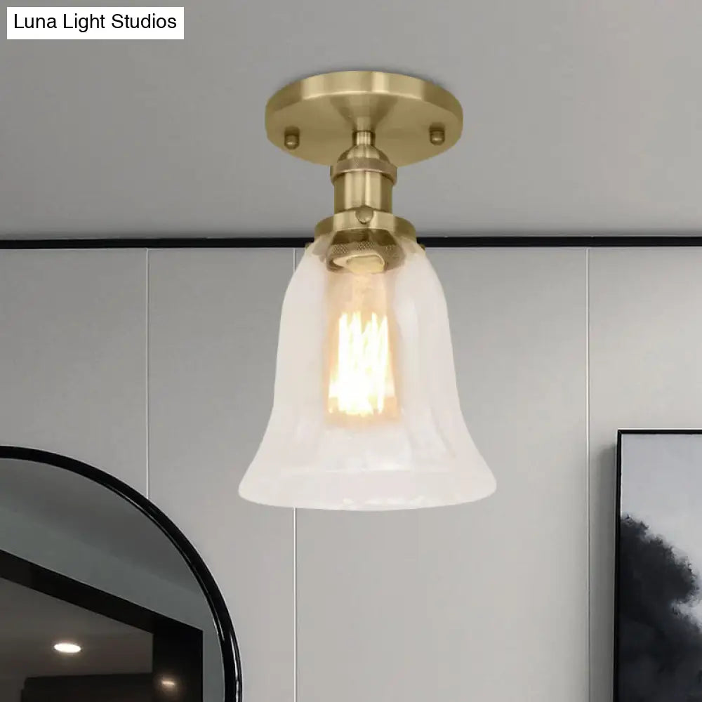 Industrial Flared Glass Semi Flush Mount Light With Clear Bulb In Black/Bronze/Copper