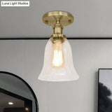 Industrial Flared Glass Semi Flush Mount Light With Clear Bulb In Black/Bronze/Copper