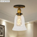 Industrial Flared Glass Semi Flush Mount Light With Clear Bulb In Black/Bronze/Copper
