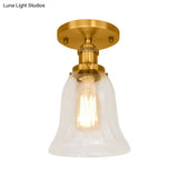 Industrial Flared Glass Semi Flush Mount Light With Clear Bulb In Black/Bronze/Copper
