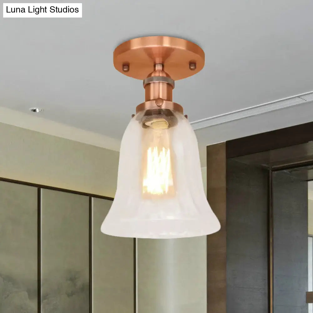 Industrial Flared Glass Semi Flush Mount Light With Clear Bulb In Black/Bronze/Copper