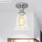 Industrial Flared Glass Semi Flush Mount Light With Clear Bulb In Black/Bronze/Copper