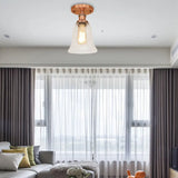Industrial Flared Glass Semi Flush Mount Light With Clear Bulb In Black/Bronze/Copper Copper