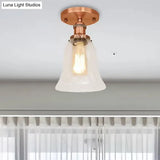 Industrial Flared Glass Semi Flush Mount Light With Clear Bulb In Black/Bronze/Copper