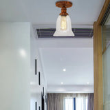 Industrial Flared Glass Semi Flush Mount Light With Clear Bulb In Black/Bronze/Copper Rust