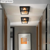 Industrial Flush Ceiling Fixture With Frosted Glass - 2 Lights Black Finish