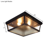 Industrial Flush Ceiling Fixture With Frosted Glass - 2 Lights Black Finish