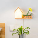 Industrial Frosted Glass Wall Sconce Light - House Bedroom Wood Led Flower Lighting (Left/Right) /