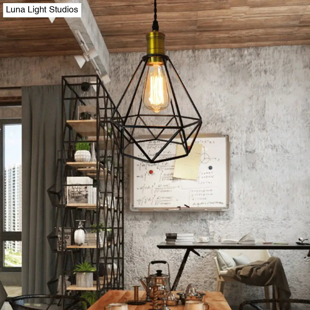 Industrial Geometric Metal Pendant Light Fixture For Restaurants And More- Black