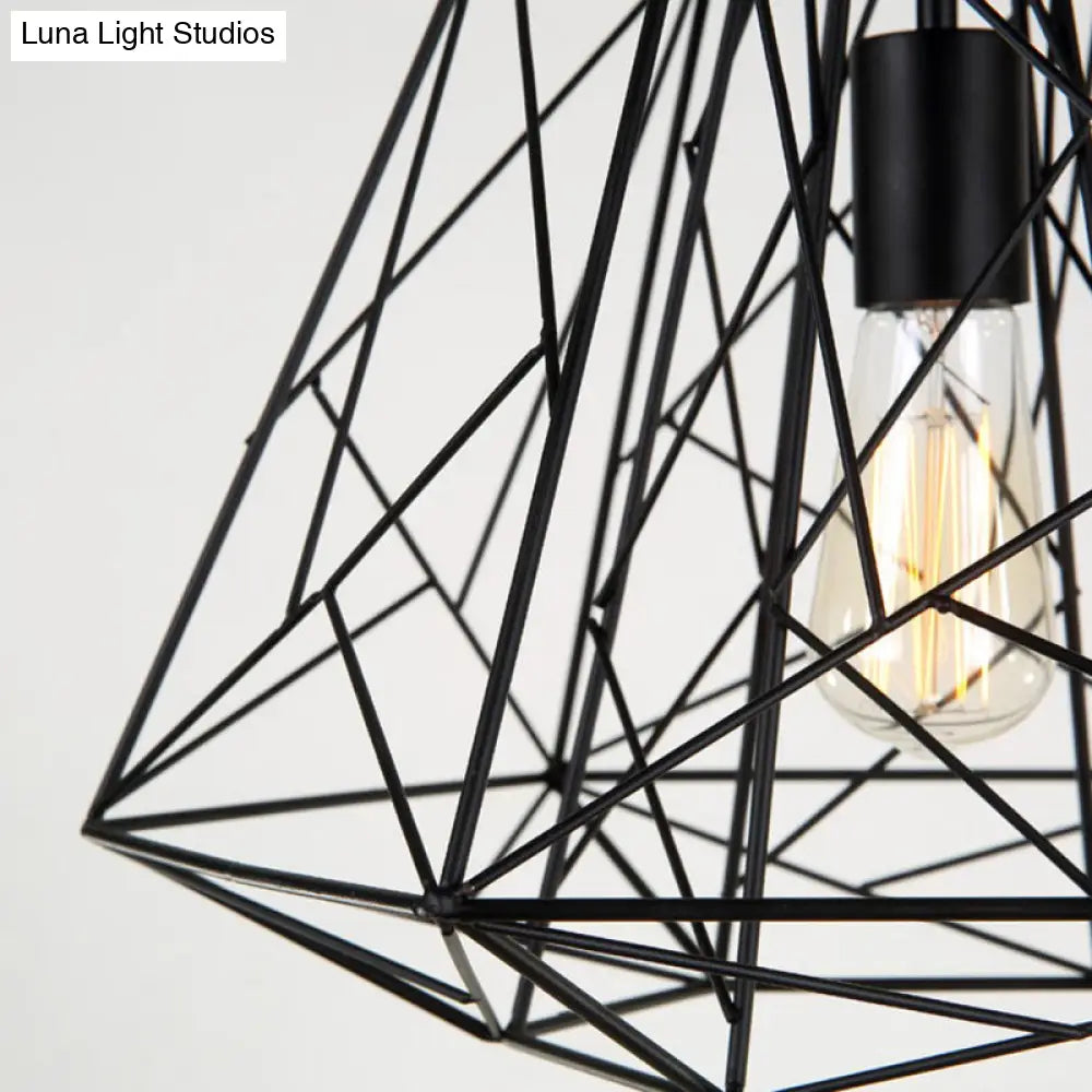 Industrial Geometric Metal Pendant Light For Restaurants - Black Hanging Ceiling Fixture