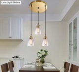 Industrial Glass Pendant Lights For Bar - 3 Tapered Pendants On Hanging Cord