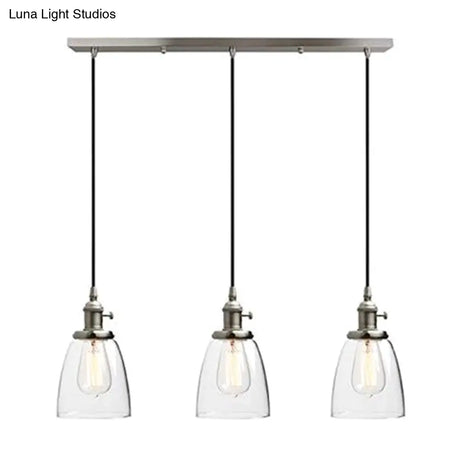 Industrial Glass Pendant Lights For Bar - 3 Tapered Pendants On Hanging Cord