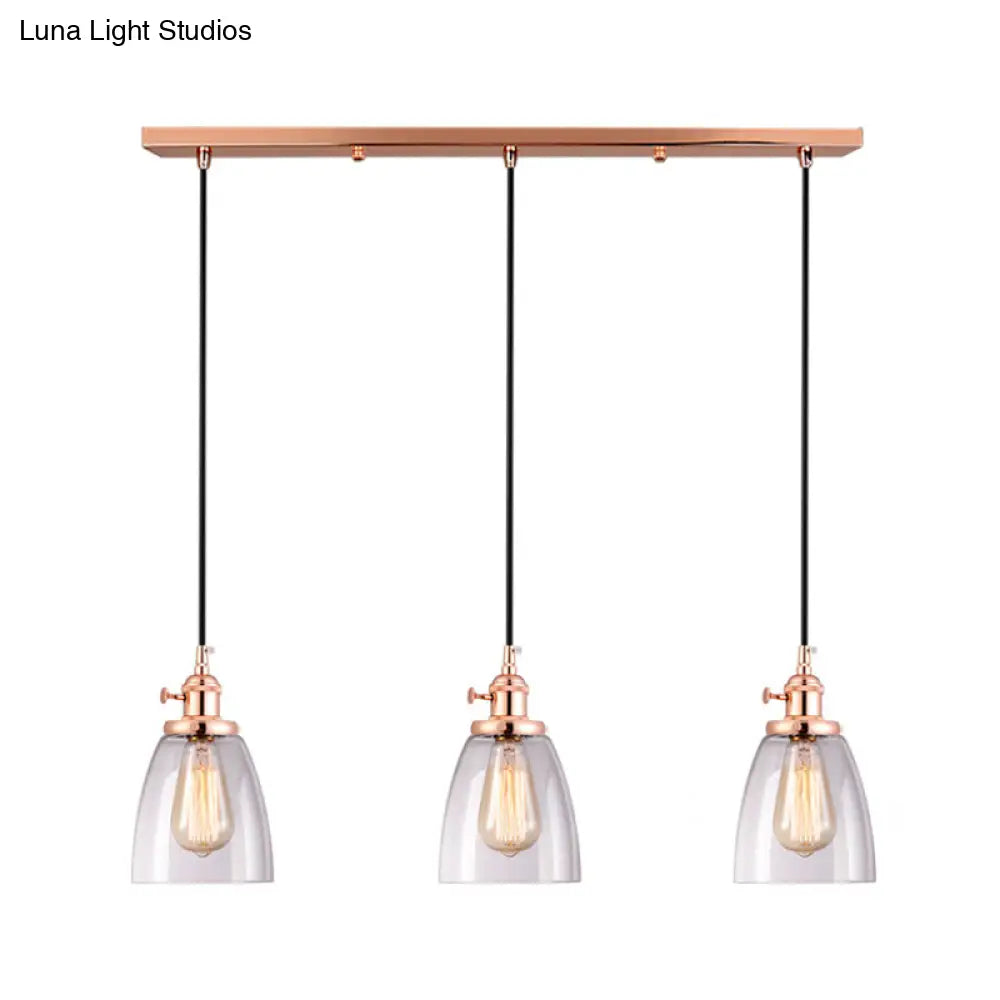 Industrial Glass Pendant Lights For Bar - 3 Tapered Pendants On Hanging Cord