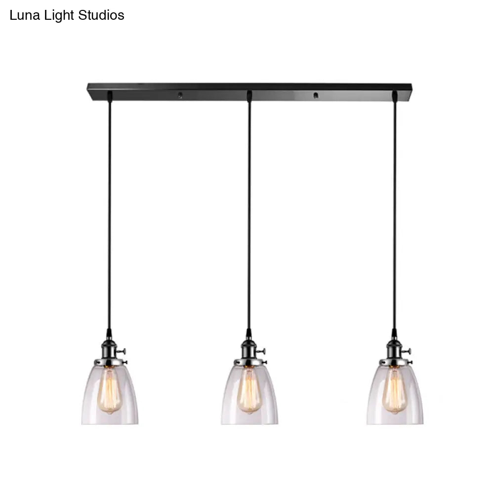 Industrial Glass Pendant Lights For Bar - 3 Tapered Pendants On Hanging Cord
