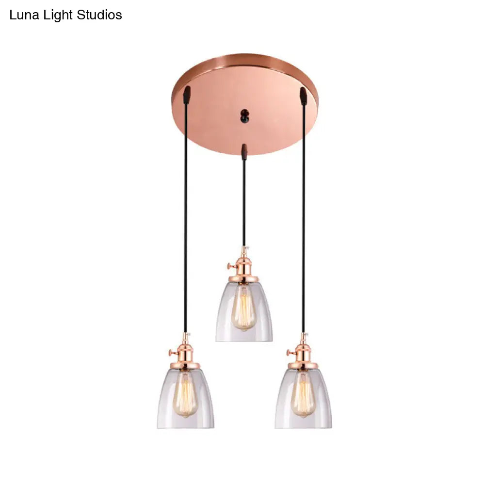 Industrial Glass Pendant Lights For Bar - 3 Tapered Pendants On Hanging Cord
