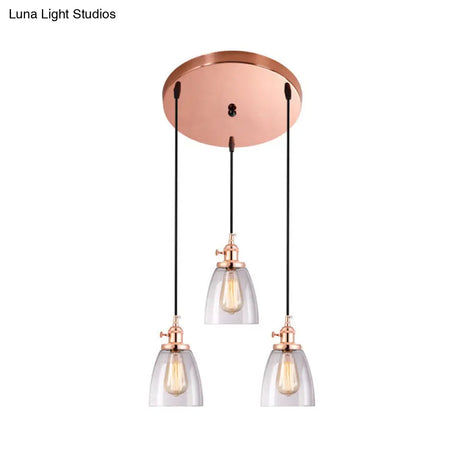 Industrial Glass Pendant Lights For Bar - 3 Tapered Pendants On Hanging Cord