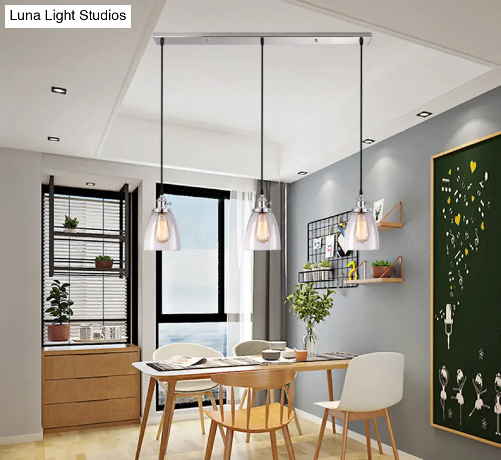 Industrial Glass Pendant Lights For Bar - 3 Tapered Pendants On Hanging Cord