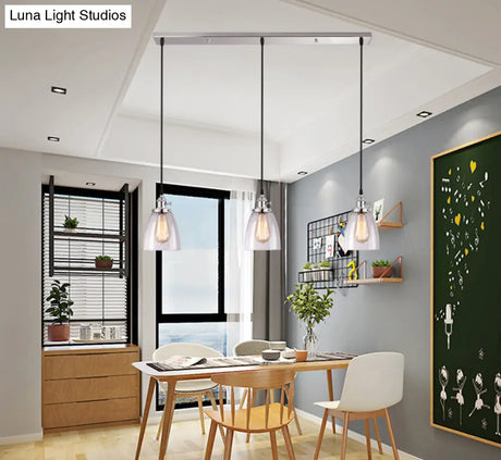 Industrial Glass Pendant Lights For Bar - 3 Tapered Pendants On Hanging Cord