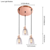 Industrial Glass Pendant Lights For Bar - 3 Tapered Pendants On Hanging Cord
