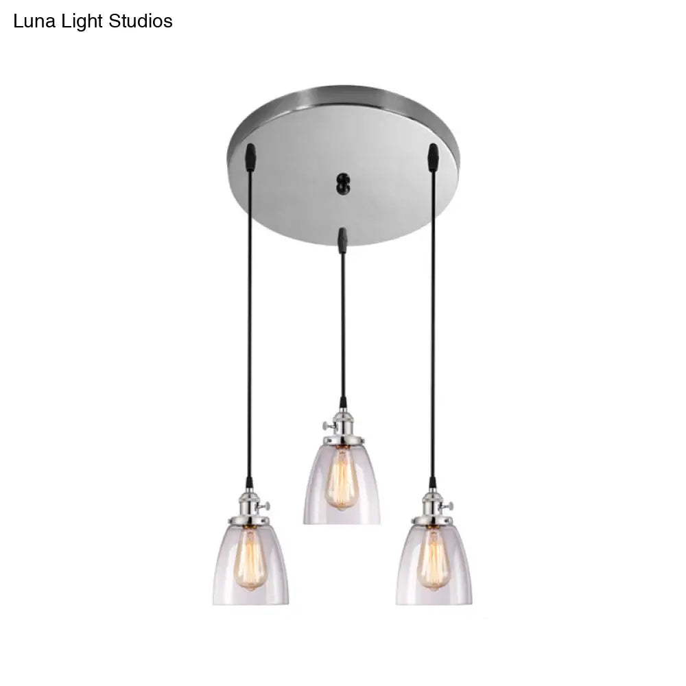 Industrial Glass Pendant Lights For Bar - 3 Tapered Pendants On Hanging Cord