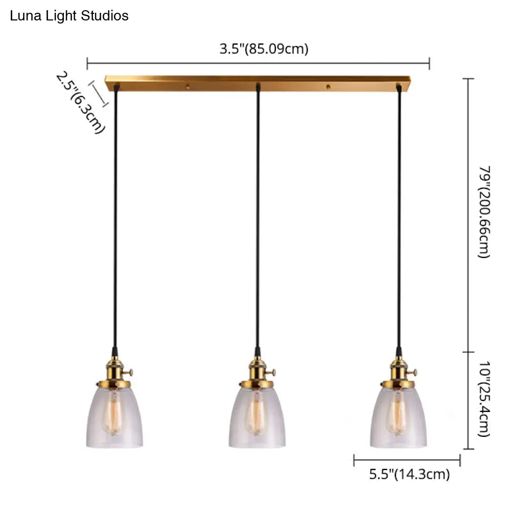 Industrial Glass Pendant Lights For Bar - 3 Tapered Pendants On Hanging Cord