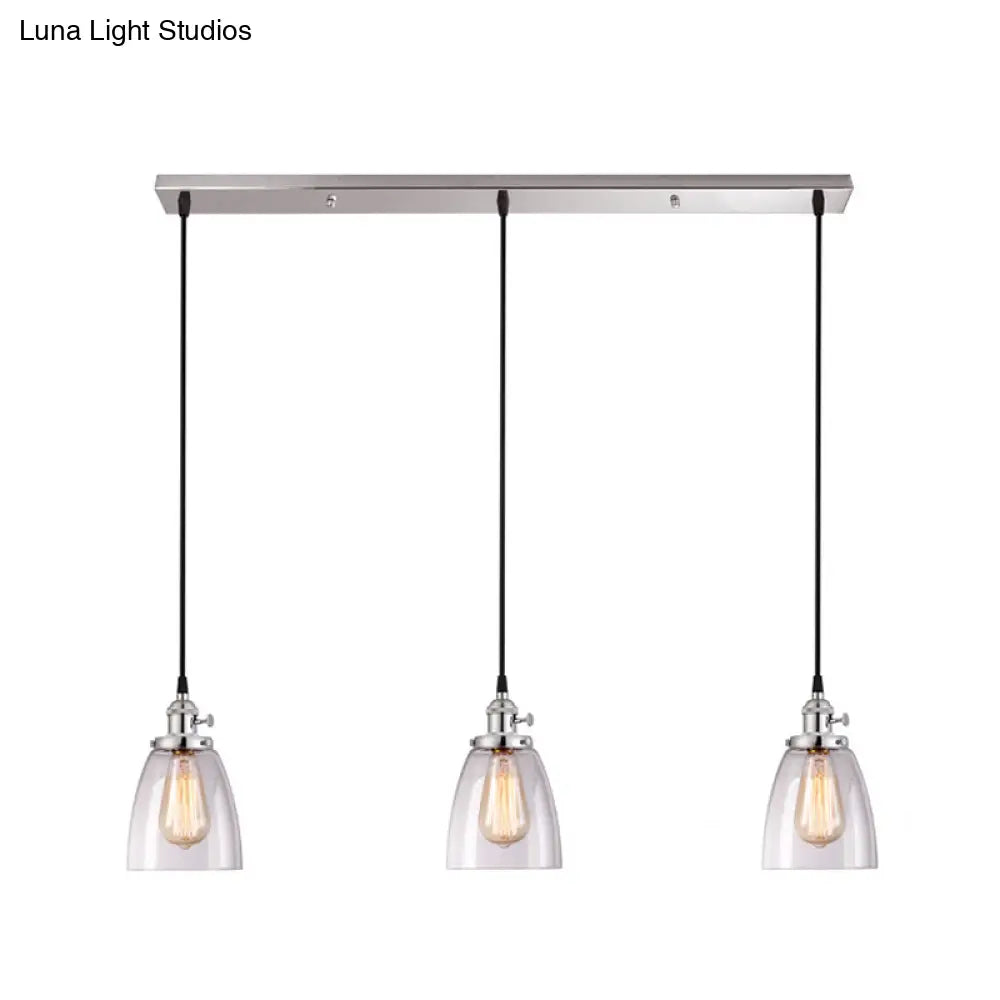 Industrial Glass Pendant Lights For Bar - 3 Tapered Pendants On Hanging Cord