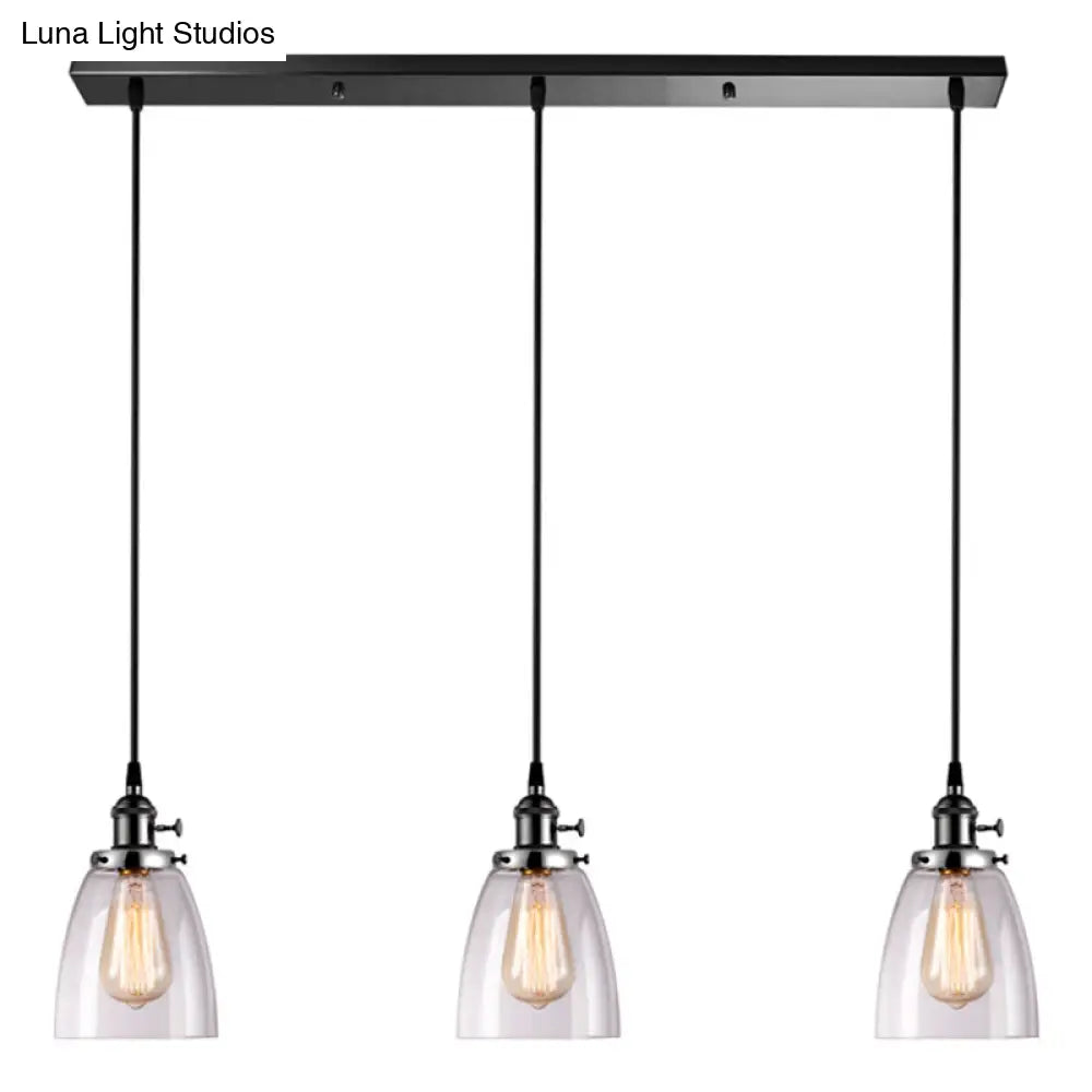Industrial Glass Pendant Lights For Bar - 3 Tapered Pendants On Hanging Cord