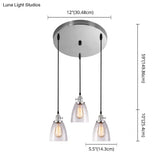 Industrial Glass Pendant Lights For Bar - 3 Tapered Pendants On Hanging Cord